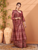TARANG-Rustic Maroon Tribal Print Designer Saree with Ethnic Woven Pallu