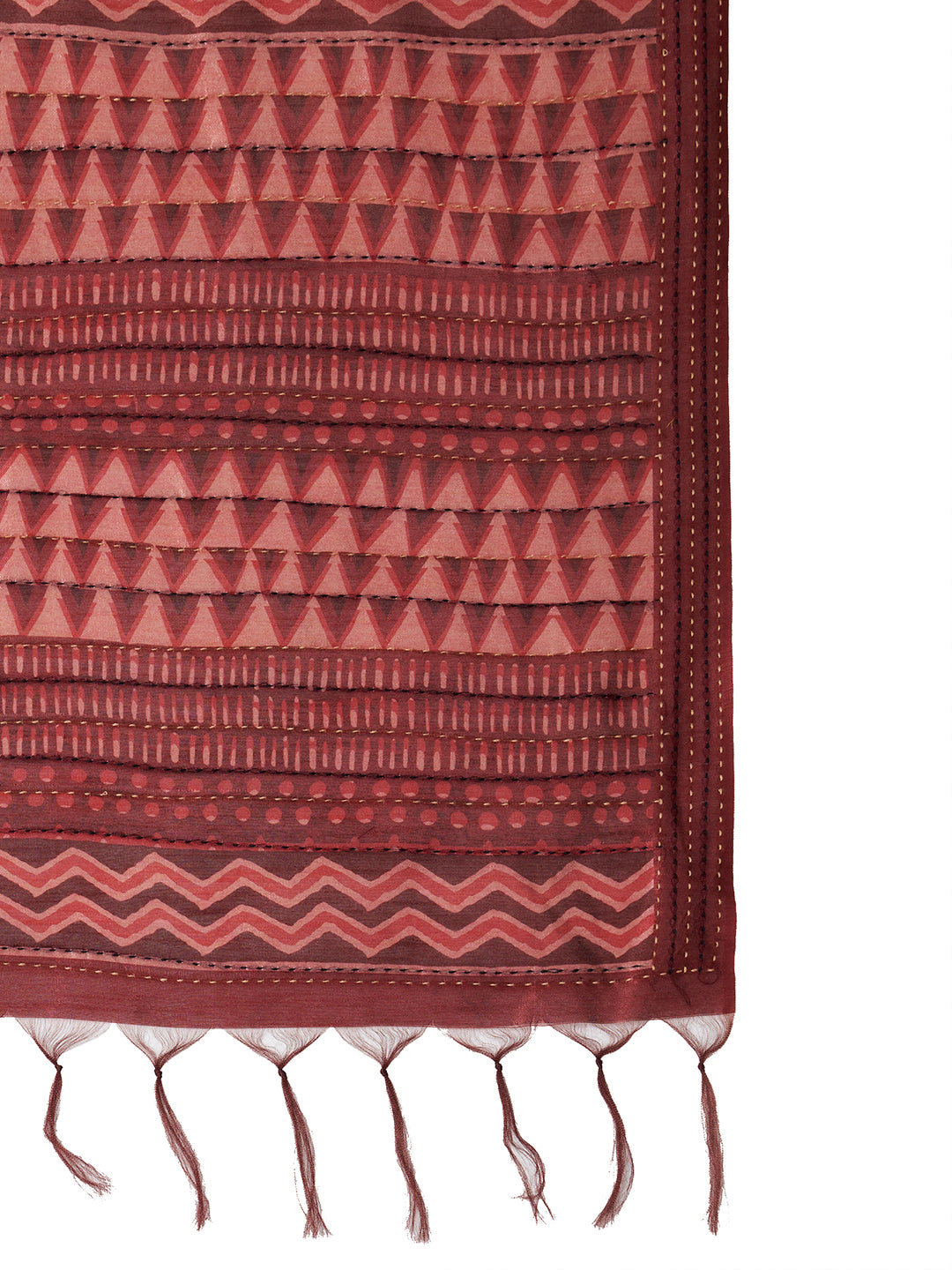 TARANG-Rustic Maroon Tribal Print Designer Saree with Ethnic Woven Pallu