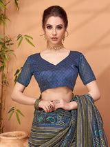 TARANG-Royal Navy Blue Ethnic Printed Saree with Paisley Designer Pallu