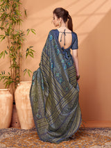 TARANG-Royal Navy Blue Ethnic Printed Saree with Paisley Designer Pallu