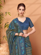 TARANG-Royal Navy Blue Ethnic Printed Saree with Paisley Designer Pallu