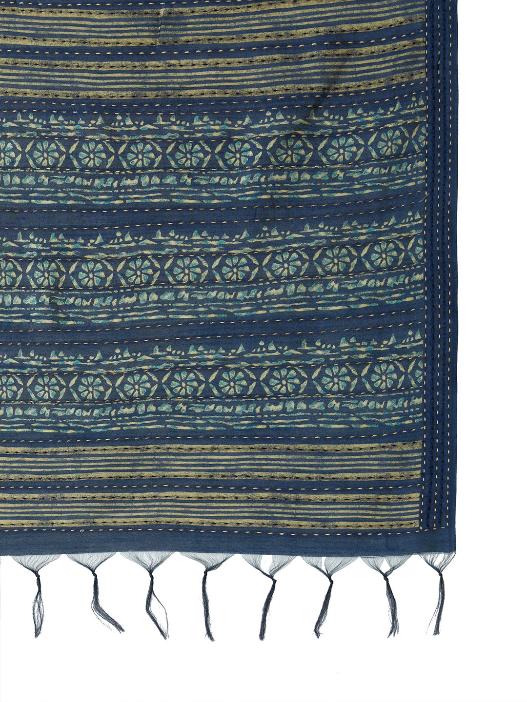TARANG-Royal Navy Blue Ethnic Printed Saree with Paisley Designer Pallu