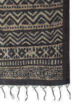 TARANG-Elegant Charcoal Grey Tribal Print Saree with Artistic Ethnic Patterns