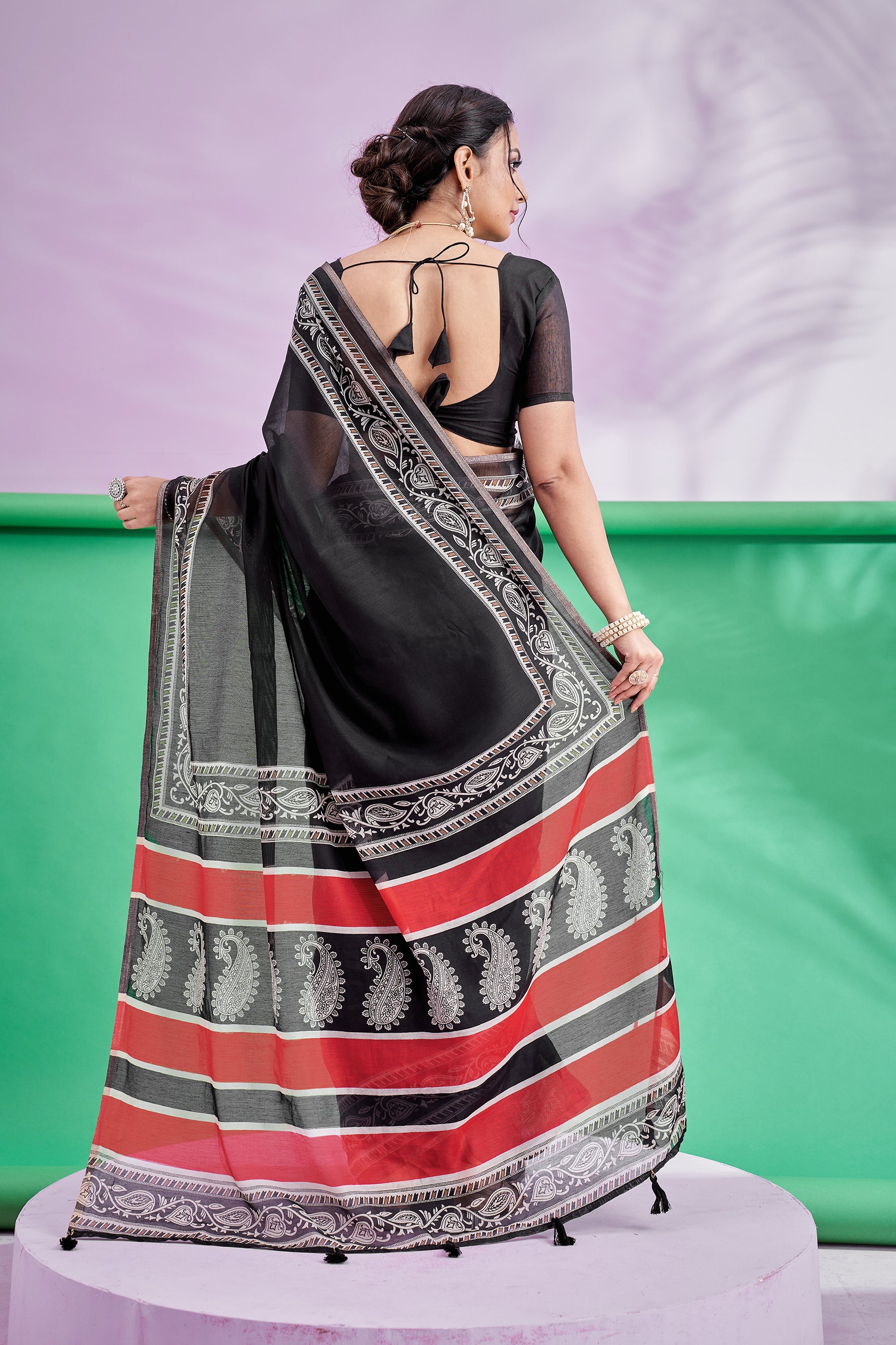 Trishya Black & Red Designer Saree-Black Beauty Traditional Saree