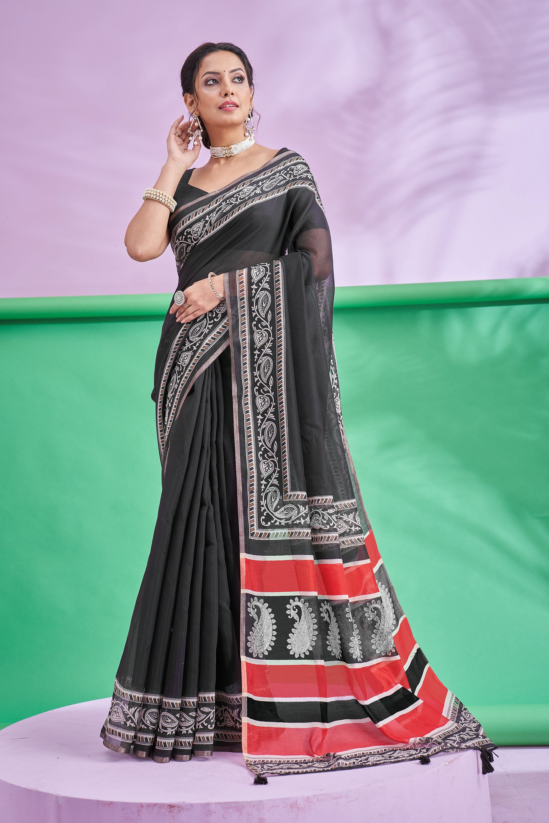 Trishya Black & Red Designer Saree-Black Beauty Traditional Saree