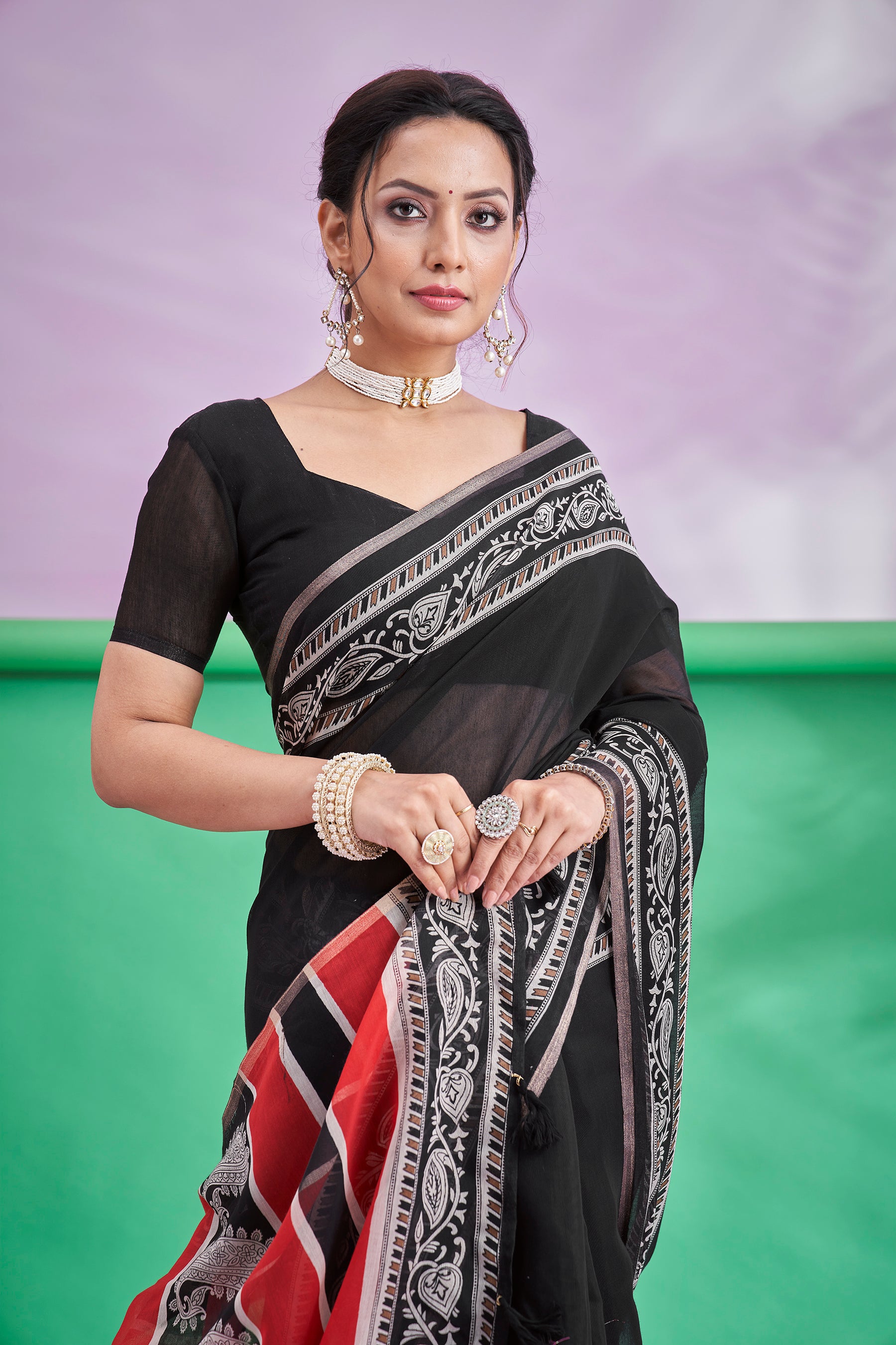 Trishya Black & Red Designer Saree-Black Beauty Traditional Saree