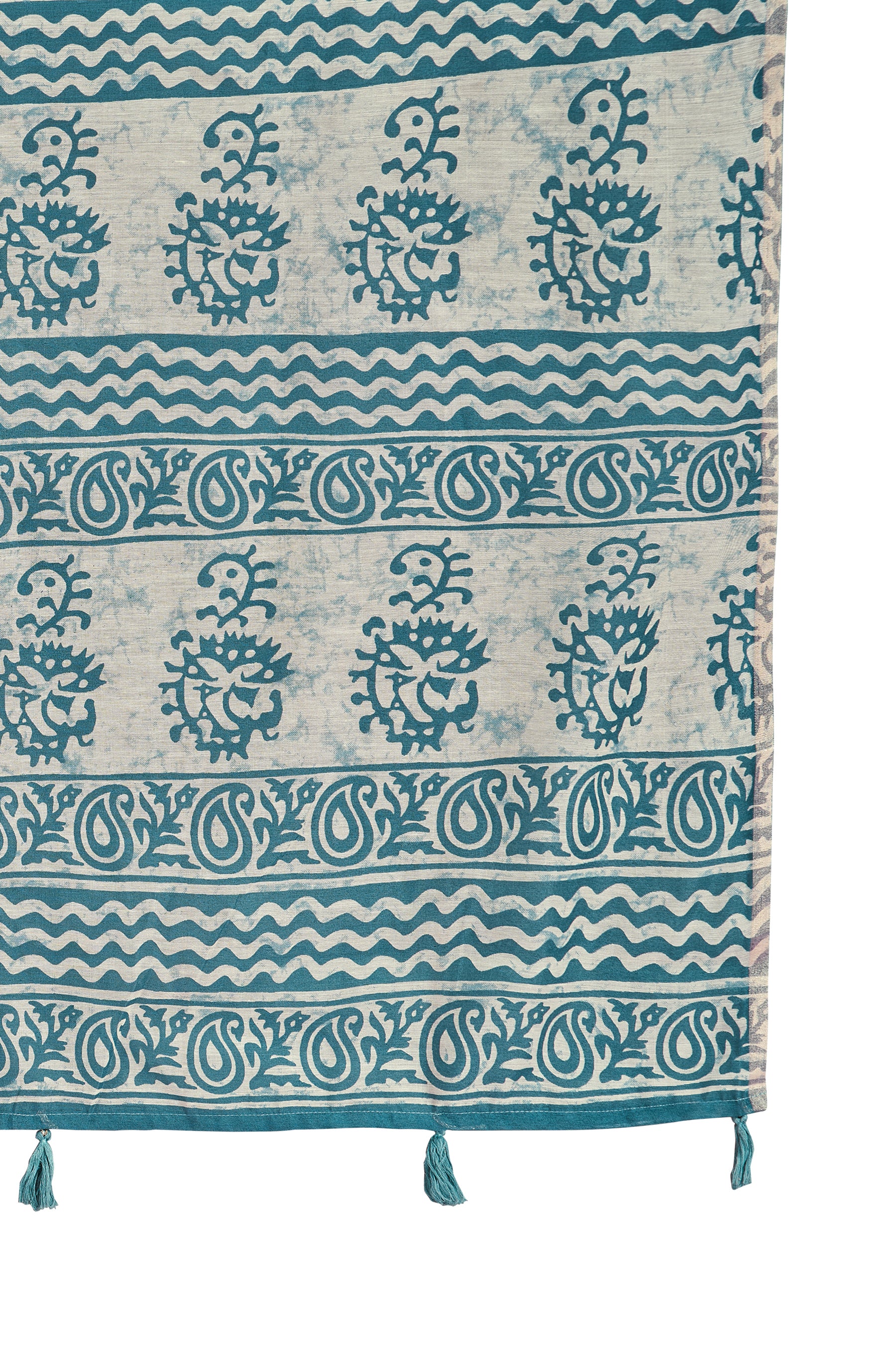 Trishya Black Artistic Print Saree-Black & Teal Heritage Print Saree