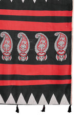 TRISHYA-Midnight Black Designer Cotton Silk Saree with Tribal Border & Paisley Pallu