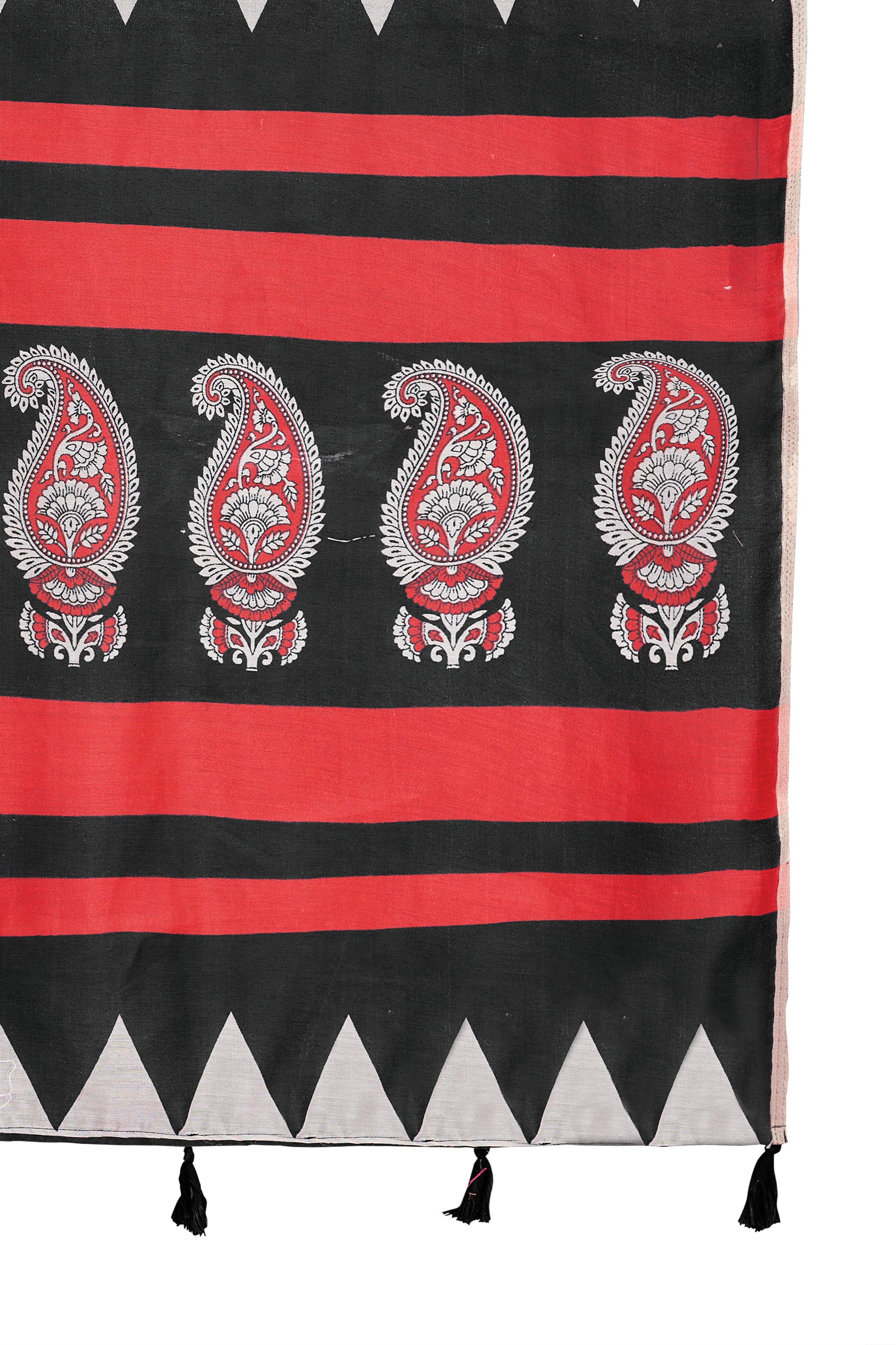 TRISHYA-Midnight Black Designer Cotton Silk Saree with Tribal Border & Paisley Pallu