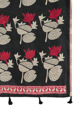 TRISHYA Midnight Black Lotus Print Designer Saree with Elegant Red Border