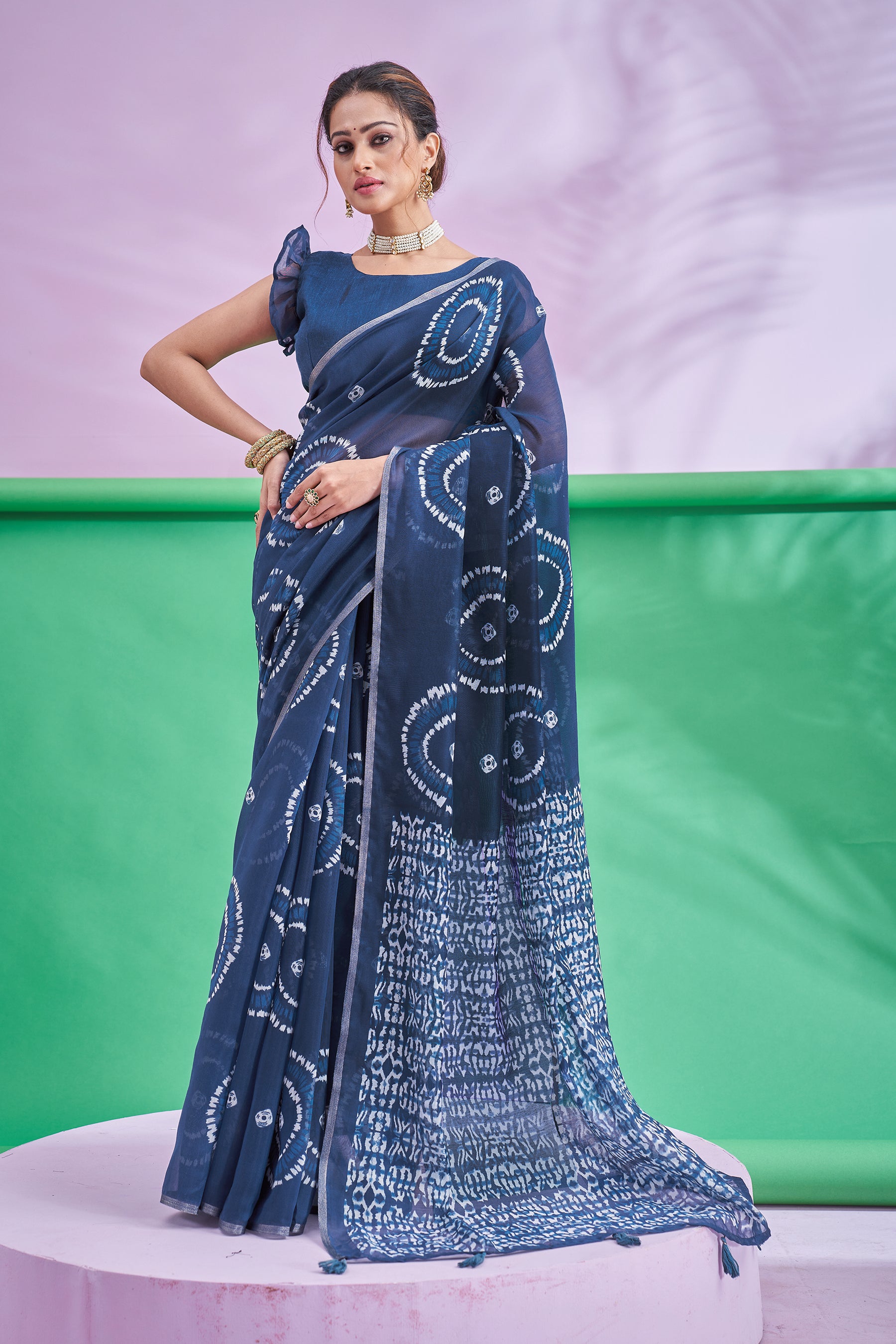 TRISHYA Midnight Indigo Shibori Grace Saree