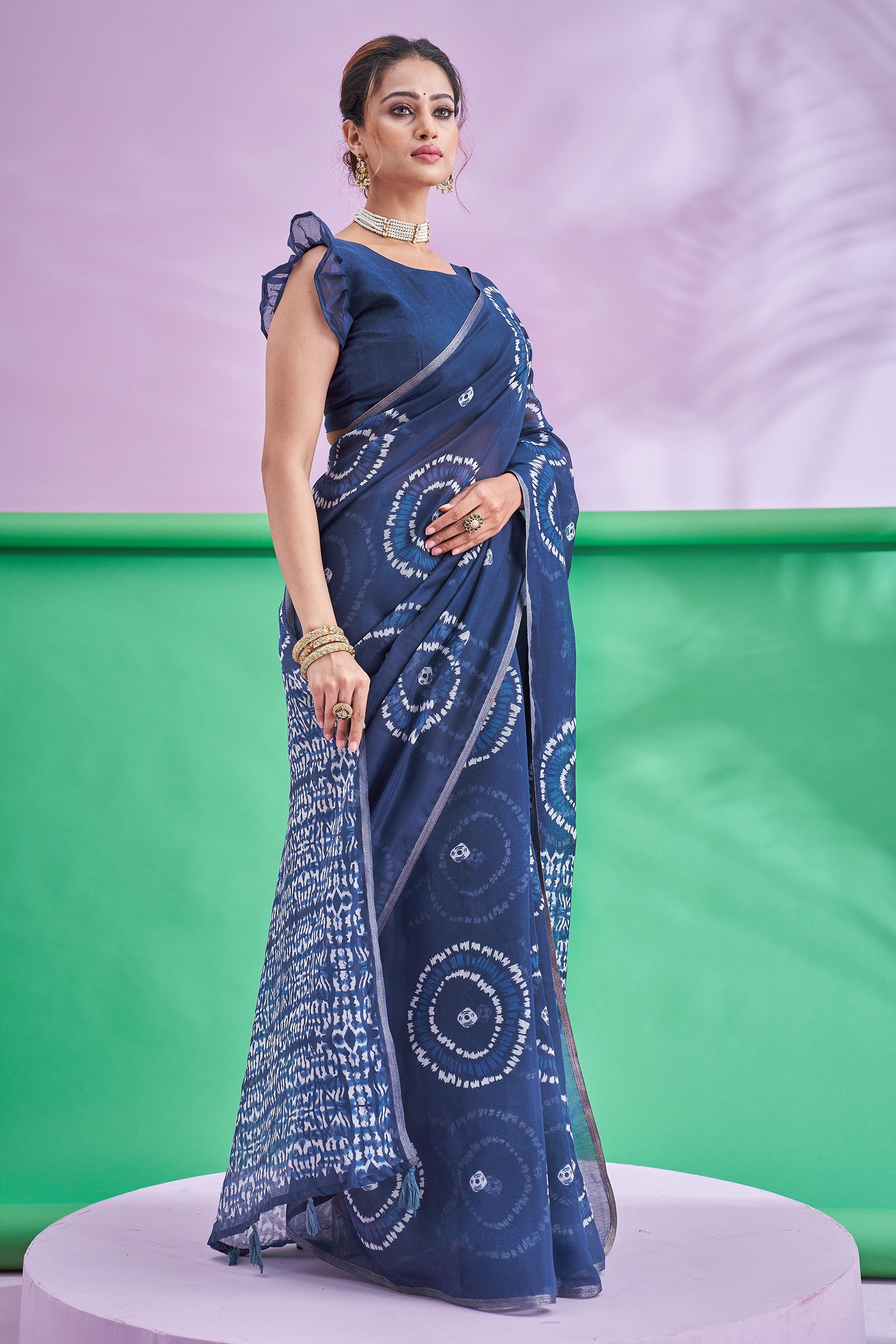 TRISHYA Midnight Indigo Shibori Grace Saree