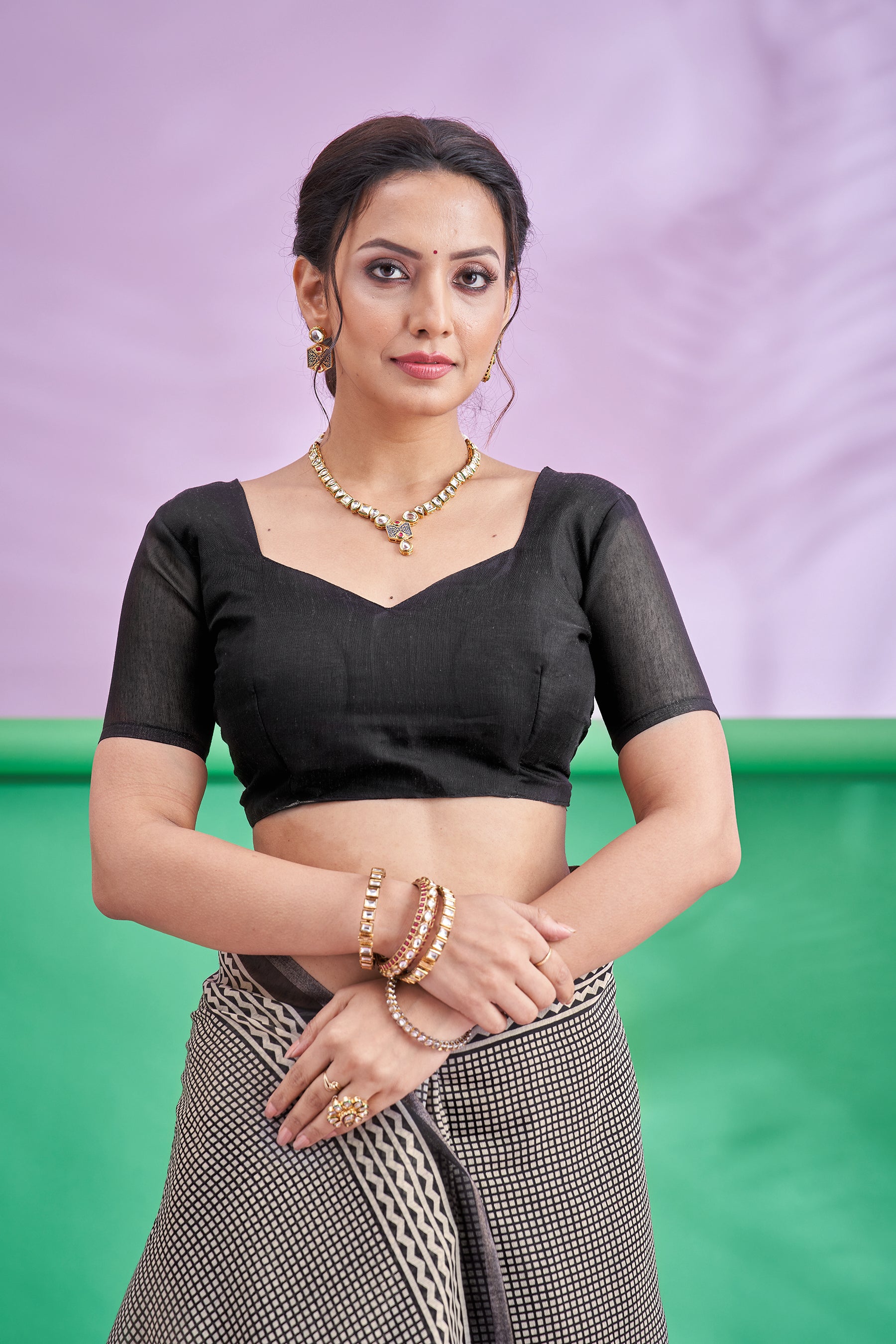 TRISHYA Midnight Ivory Heritage Saree