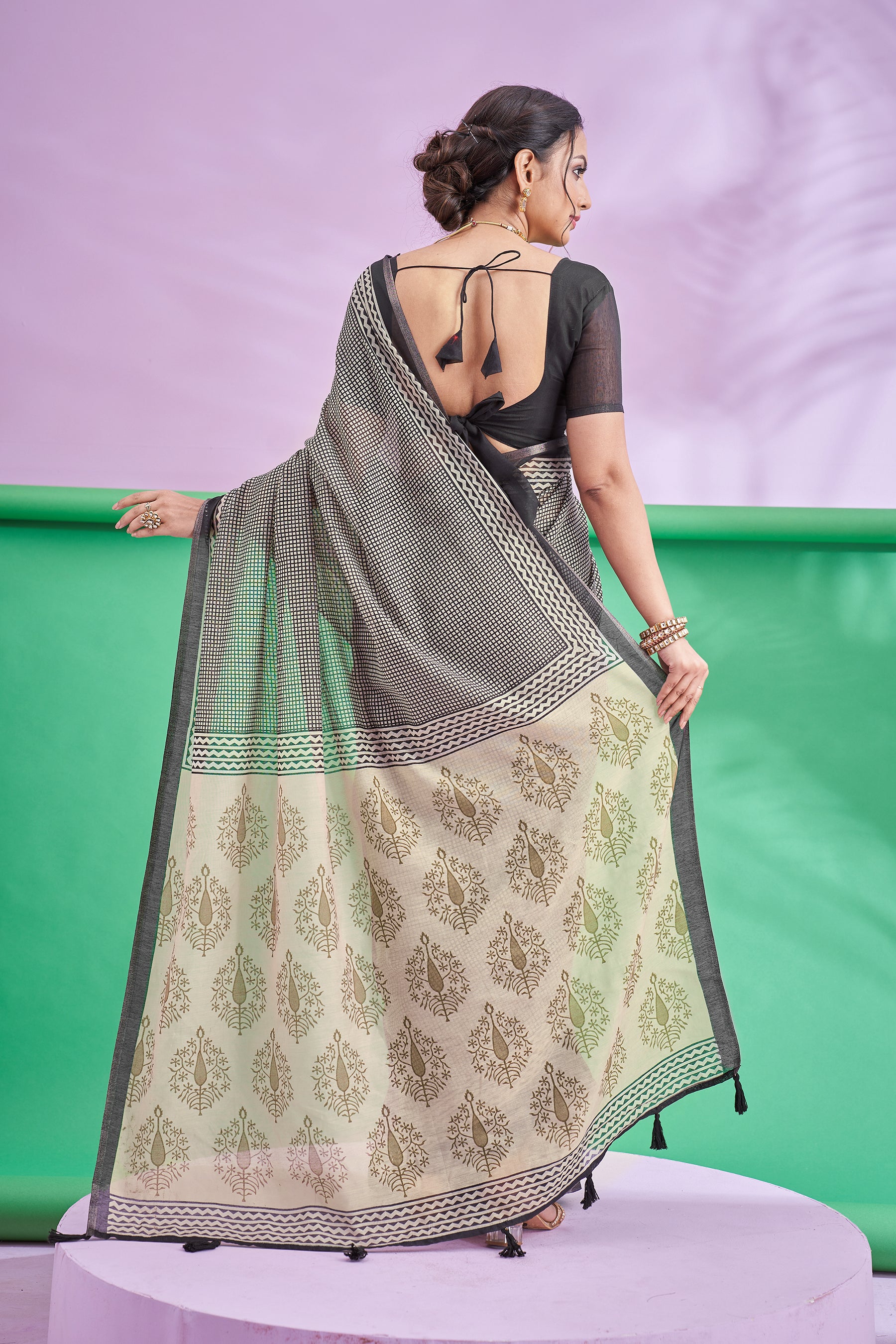 TRISHYA Midnight Ivory Heritage Saree