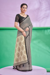 TRISHYA Midnight Ivory Heritage Saree