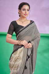 TRISHYA Midnight Ivory Heritage Saree