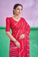 TRISHYA Radiant Ruby Shibori Elegance Saree