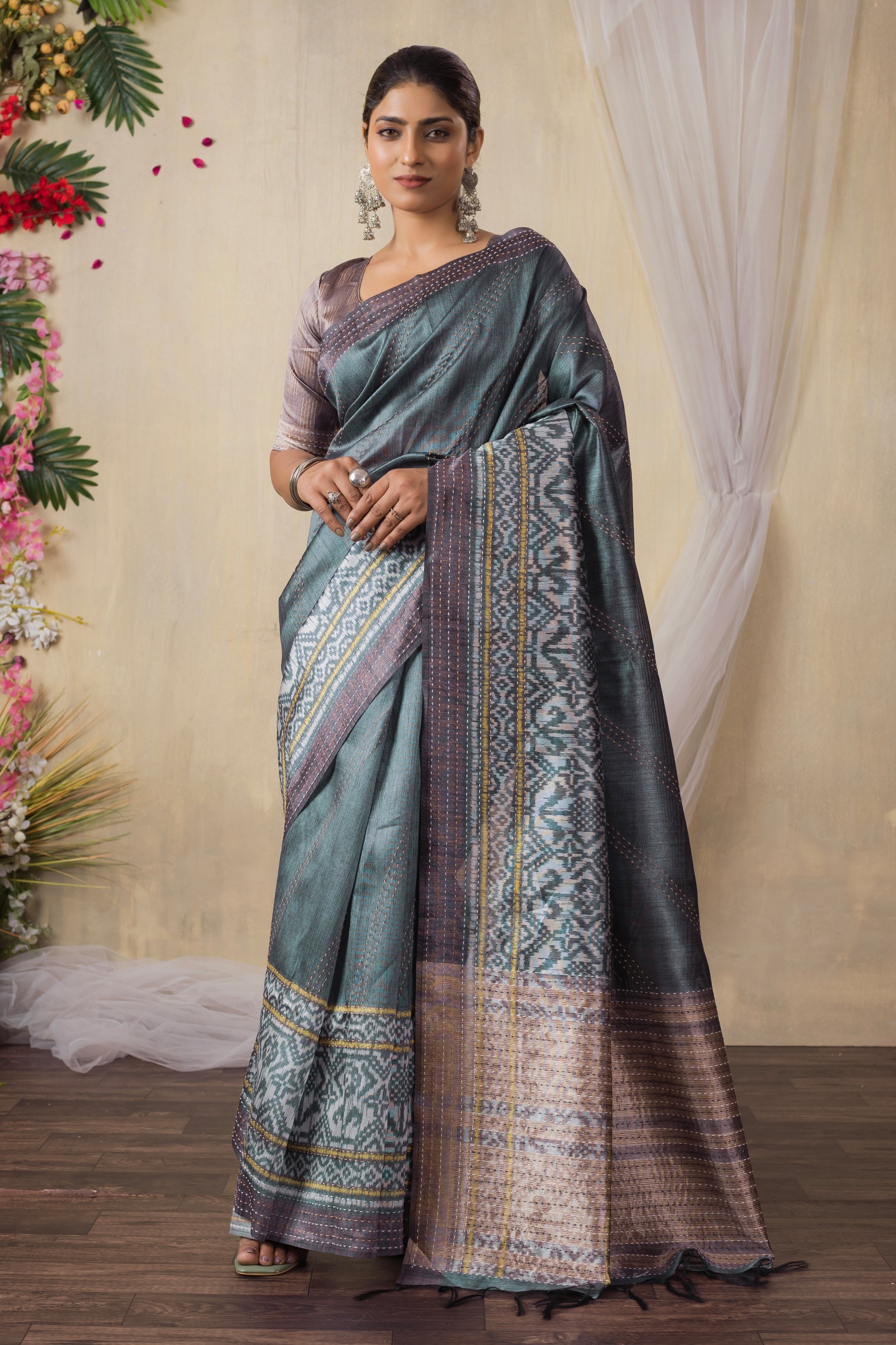 TARANG Steel Mist Heritage Saree