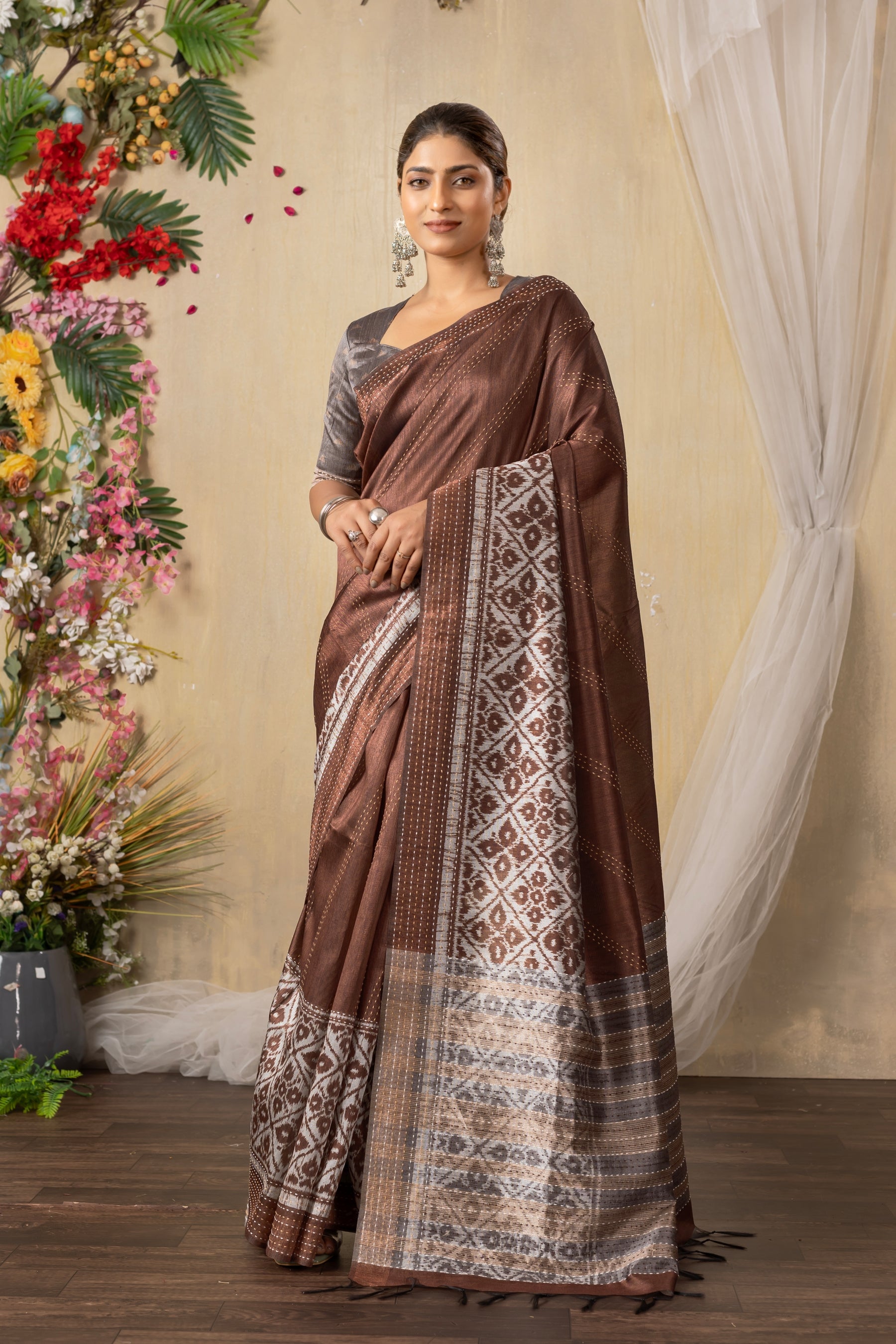 TARANG Rich chocolate brown saree with elegant metallic sheen