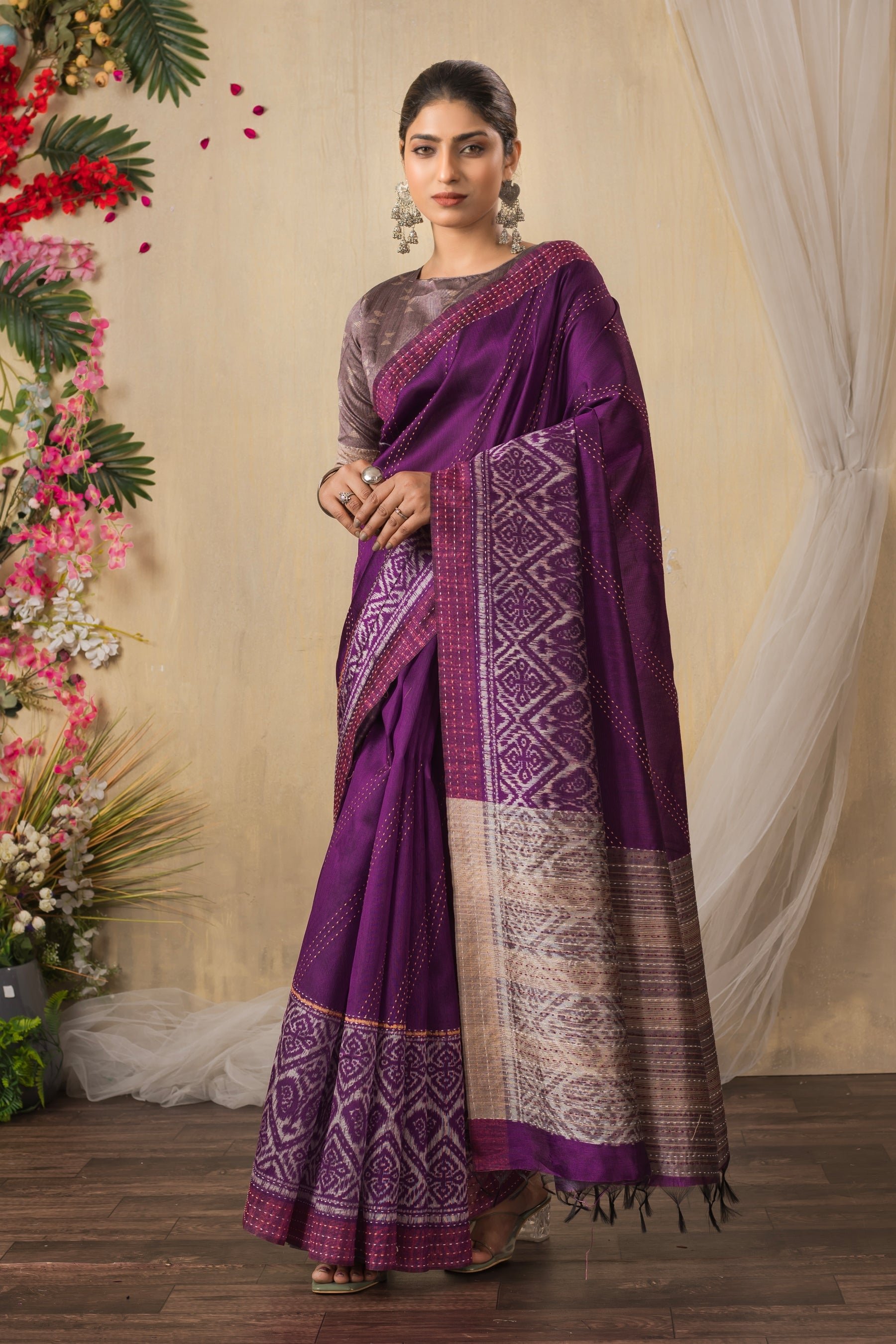 TARANG Royal Violet Ikat Grace Saree
