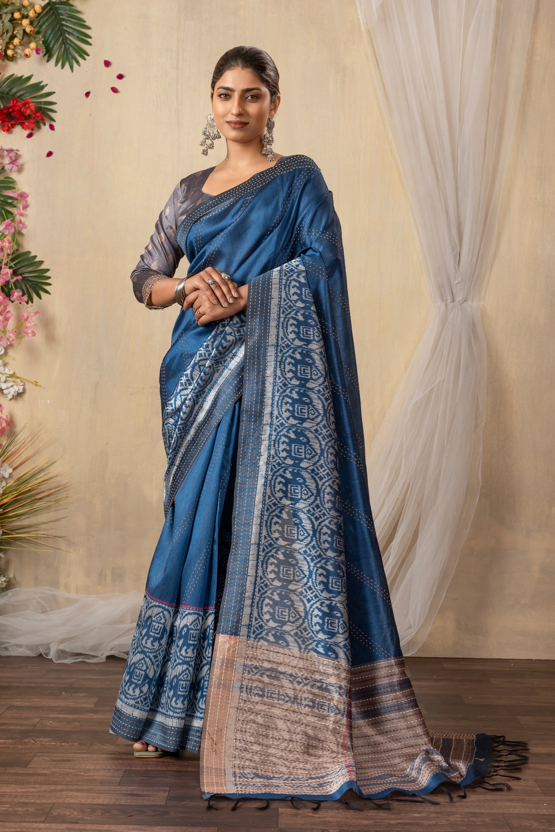 TARANG Azure Ikat Heritage Silk Saree