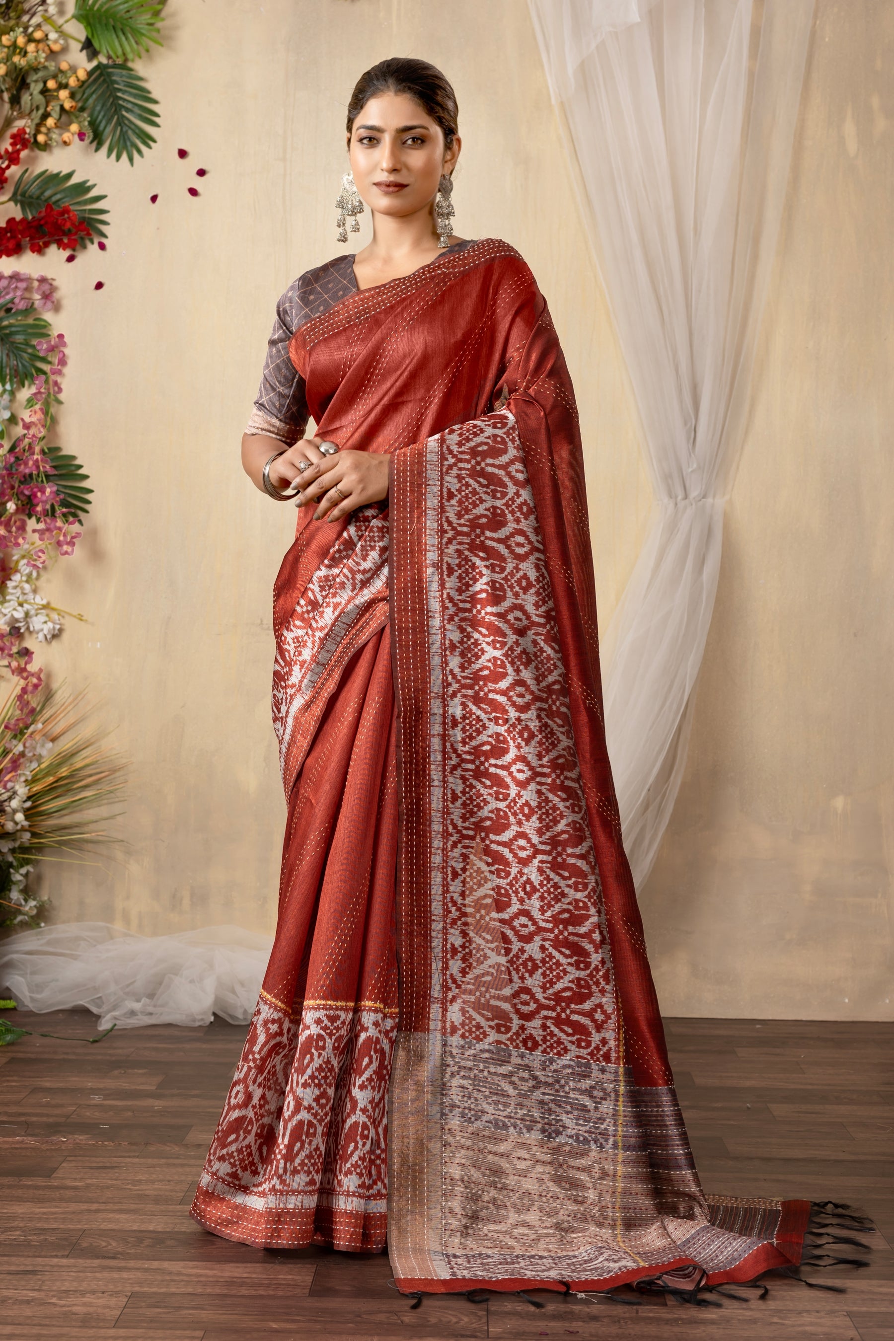 TARANG Rustic Copper Ikat Elegance Saree