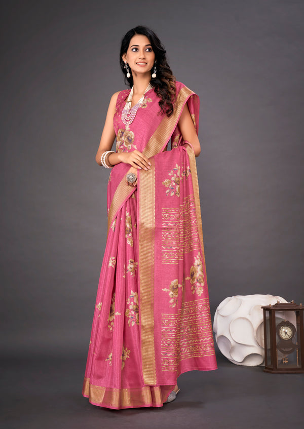 UNIVERSE Mill Floral Print Soft Dola Silk Saree Heavy Rich Zari Weaving Border Designer Pallu saree - Apple Lifestyle