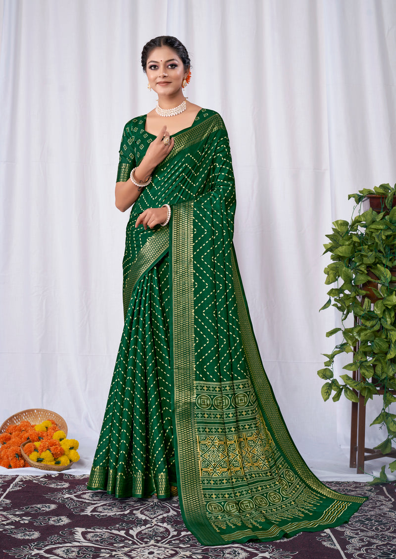 UNIVERSE Dola Silk Saree Zig Zag Leheriya Pattern Designer Pallu Zari Weaving Border - Apple Lifestyle