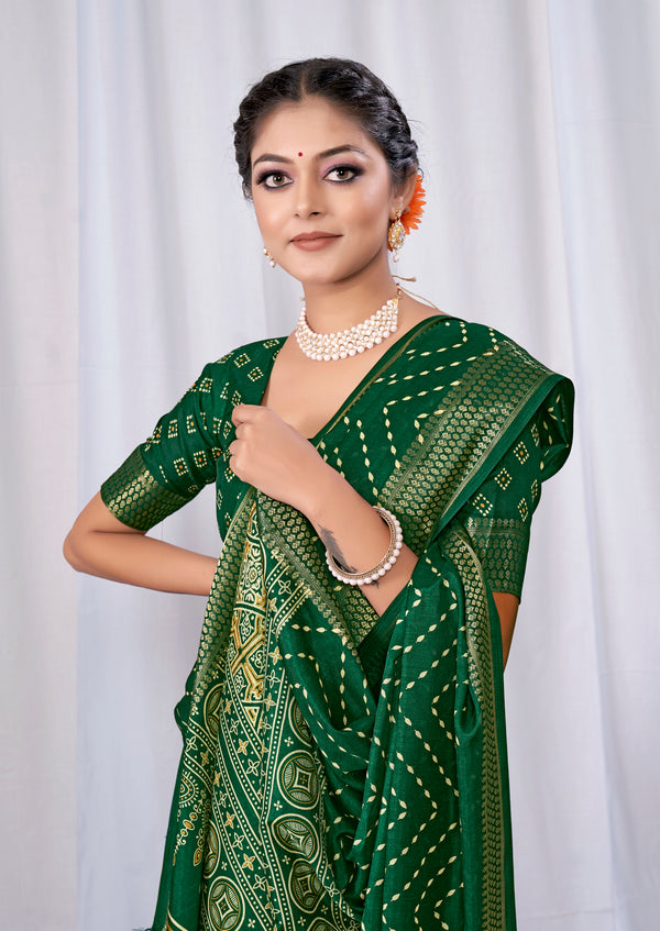 UNIVERSE Dola Silk Saree Zig Zag Leheriya Pattern Designer Pallu Zari Weaving Border - Apple Lifestyle