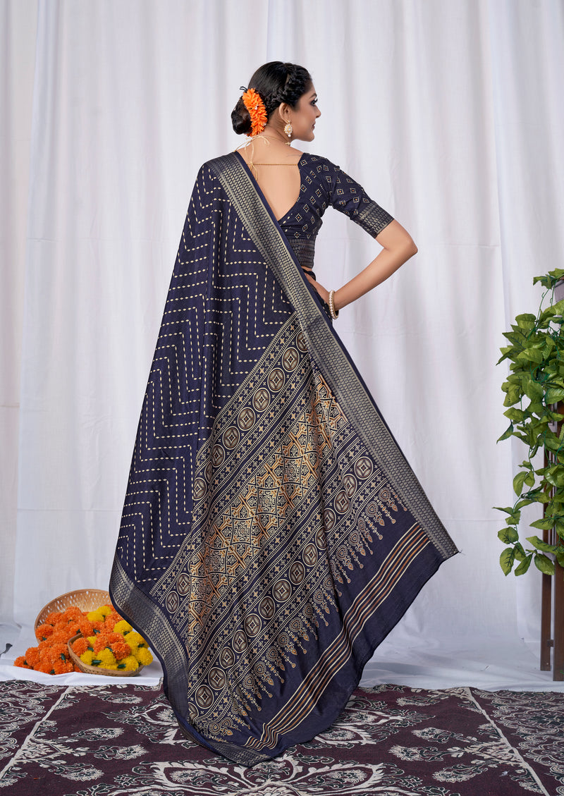 UNIVERSE Dola Silk Saree Zig Zag Leheriya Pattern Designer Pallu Zari Weaving Border - Apple Lifestyle