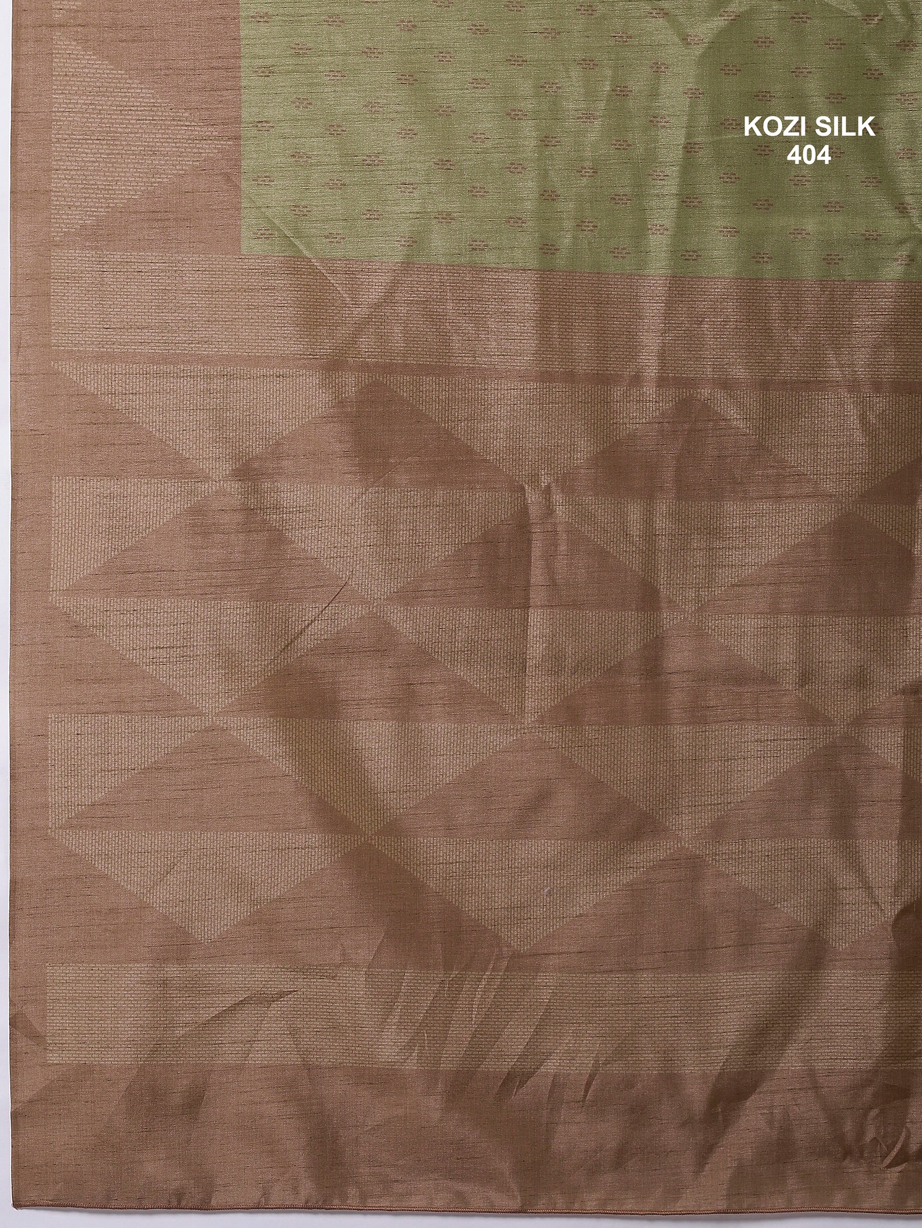 KOZI SILK-Elegant Sage Green Kozi Silk Saree with Copper Zari Geometric Border & Rich Woven Pallu