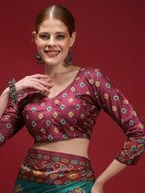 GULABI NAGRI-Elegant teal blue saree with rich maroon woven border