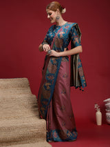 GULABI NAGRI-Royal Tribal Weave Pink & Teal Saree