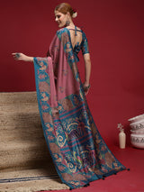 GULABI NAGRI-Royal Tribal Weave Pink & Teal Saree