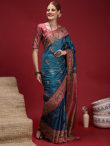 GULABI NAGRI-Royal Teal & Pink Patola Inspired Saree