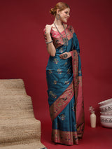GULABI NAGRI-Royal Teal & Pink Patola Inspired Saree