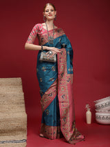 GULABI NAGRI-Royal Teal & Pink Patola Inspired Saree