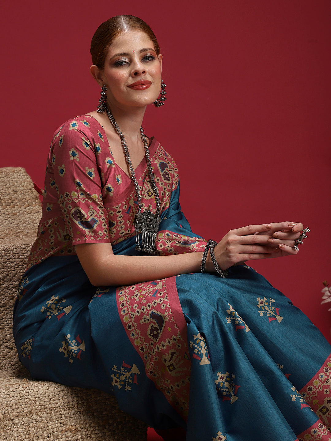 GULABI NAGRI-Royal Teal & Pink Patola Inspired Saree