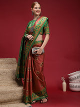 GULABI NAGRI-Elegant peach and green color combination with traditional woven design