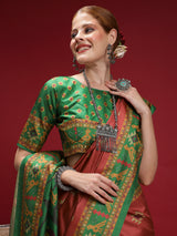 GULABI NAGRI-Elegant peach and green color combination with traditional woven design