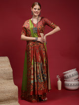 GULABI NAGRI-Rust Red & Olive Green Heritage Weave Saree