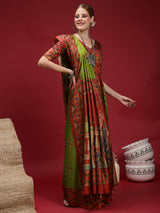 GULABI NAGRI-Rust Red & Olive Green Heritage Weave Saree
