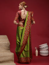 GULABI NAGRI-Rust Red & Olive Green Heritage Weave Saree