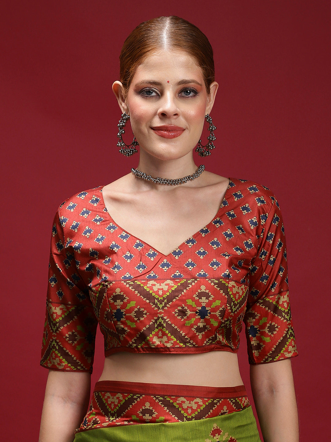 GULABI NAGRI-Rust Red & Olive Green Heritage Weave Saree