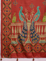 GULABI NAGRI-Rust Red & Olive Green Heritage Weave Saree