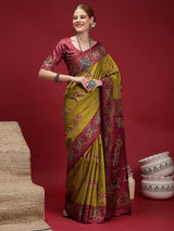 GULABI NAGRI-Royal Mustard & Magenta Tribal Weave Saree