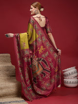 GULABI NAGRI-Royal Mustard & Magenta Tribal Weave Saree