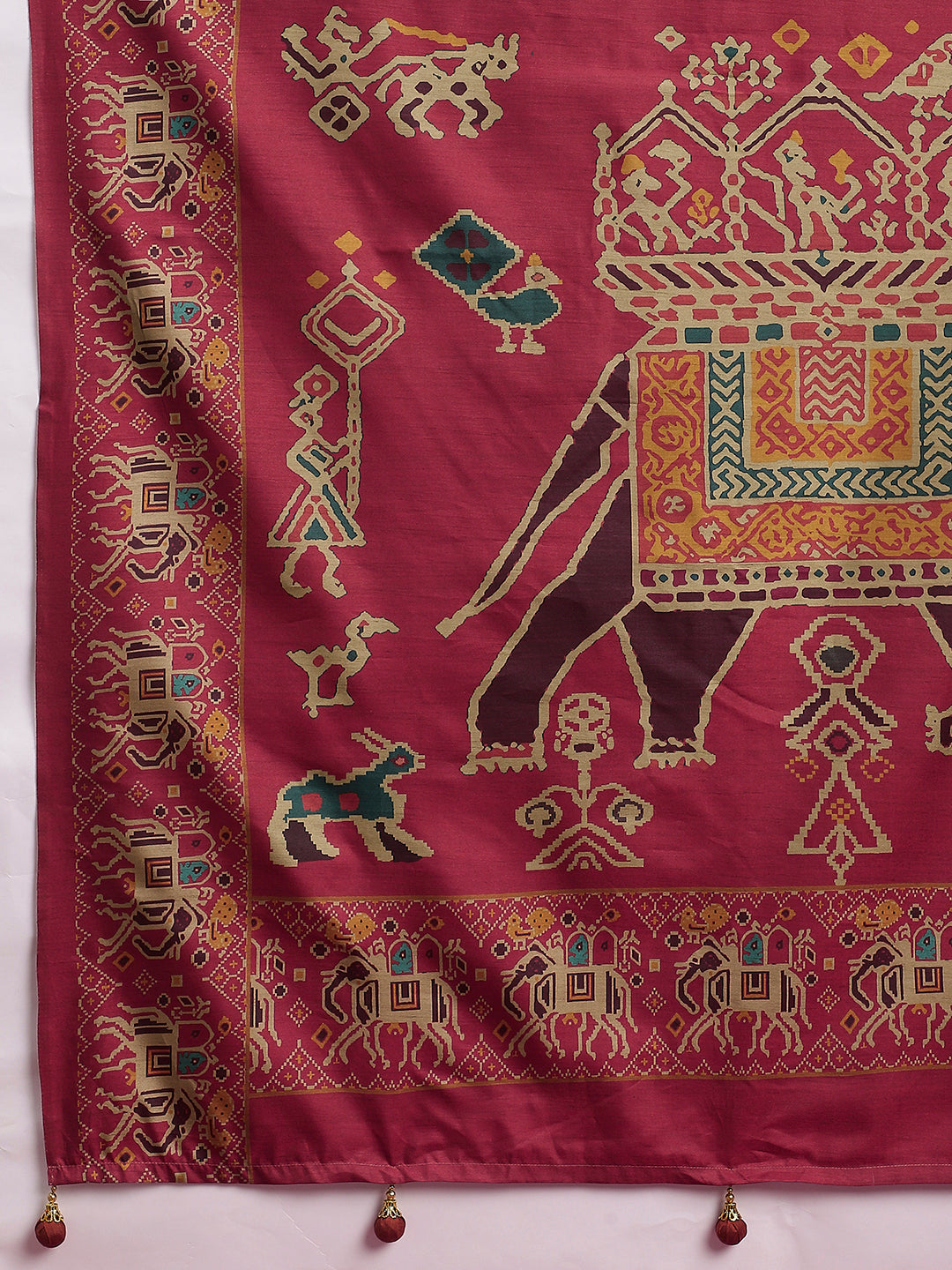 GULABI NAGRI-Royal Mustard & Magenta Tribal Weave Saree