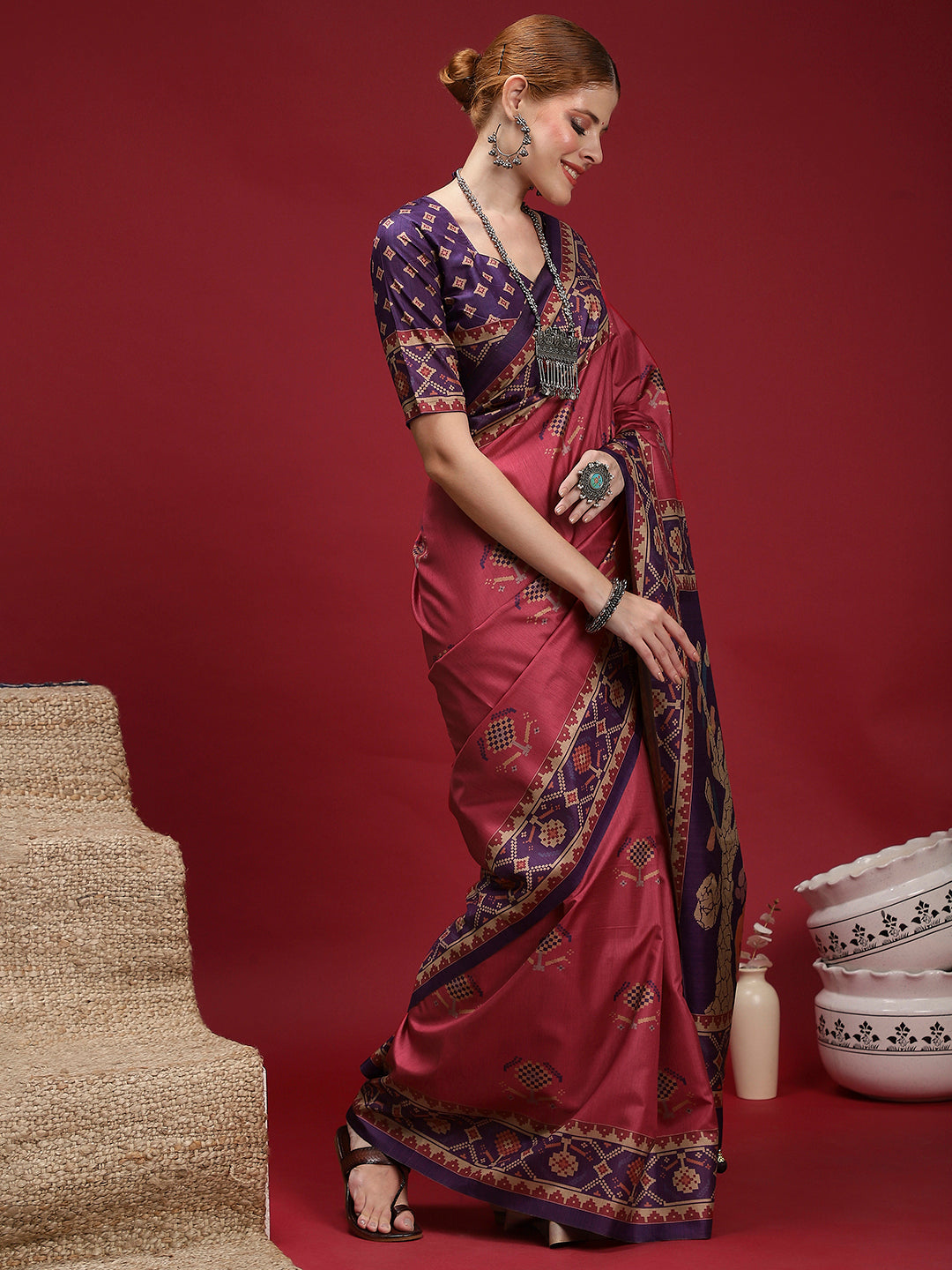 GULABI NAGRI-Rose Pink & Royal Purple Designer Heritage Saree