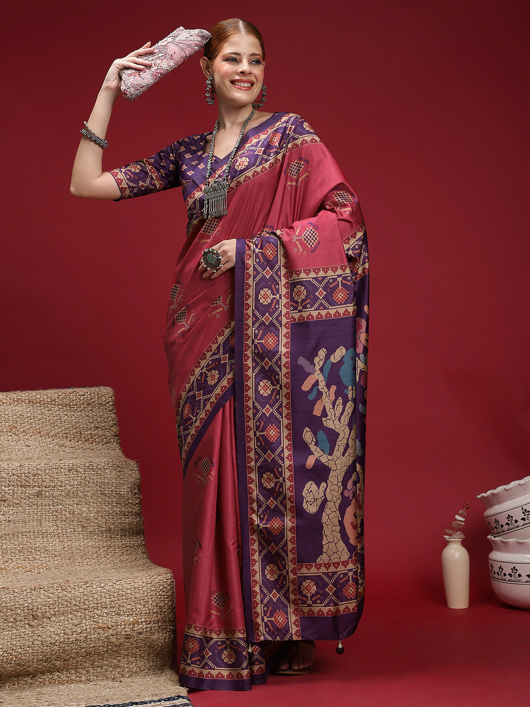 GULABI NAGRI-Rose Pink & Royal Purple Designer Heritage Saree